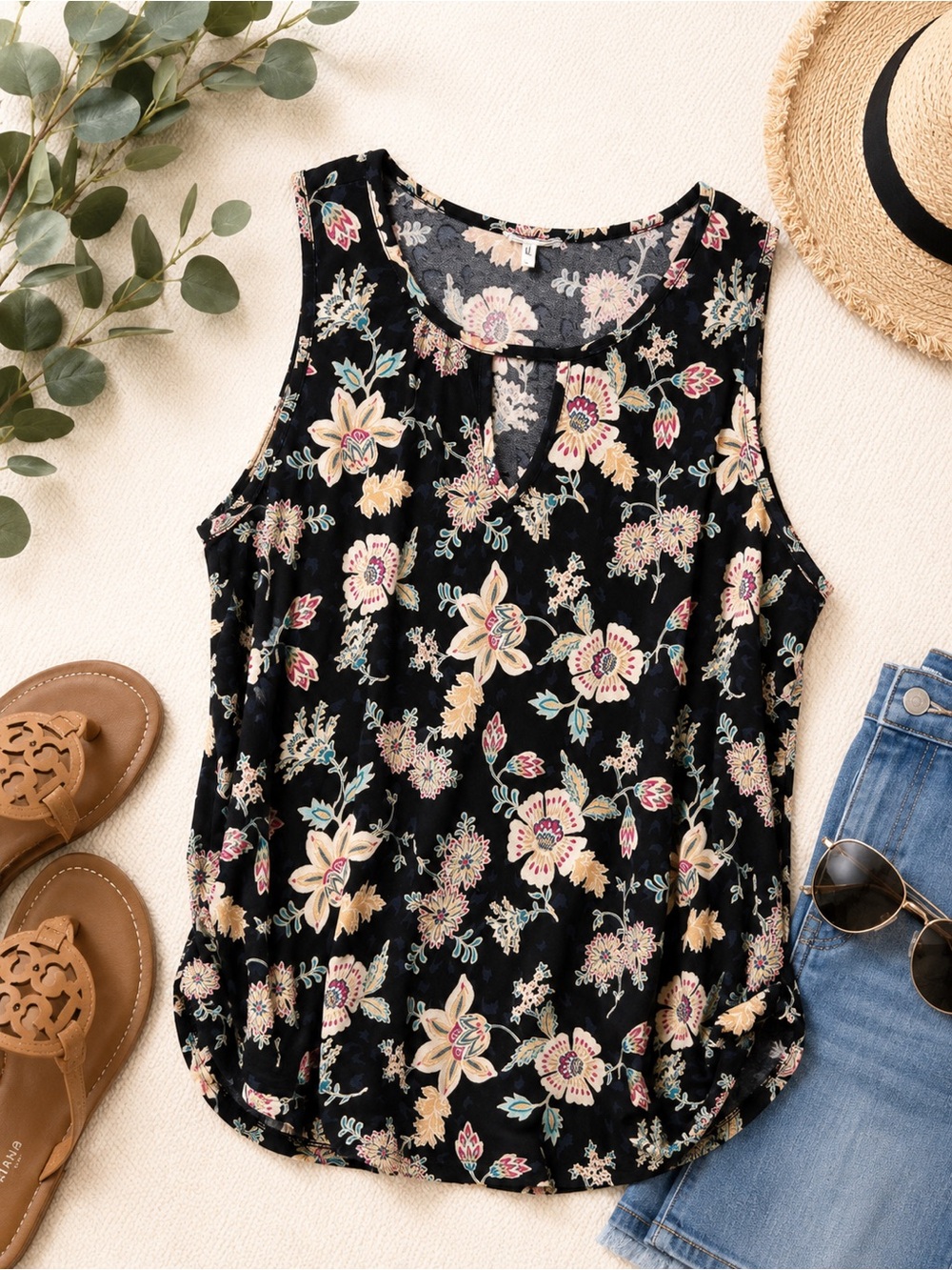 Maurices Black Floral Sleeveless Camisole